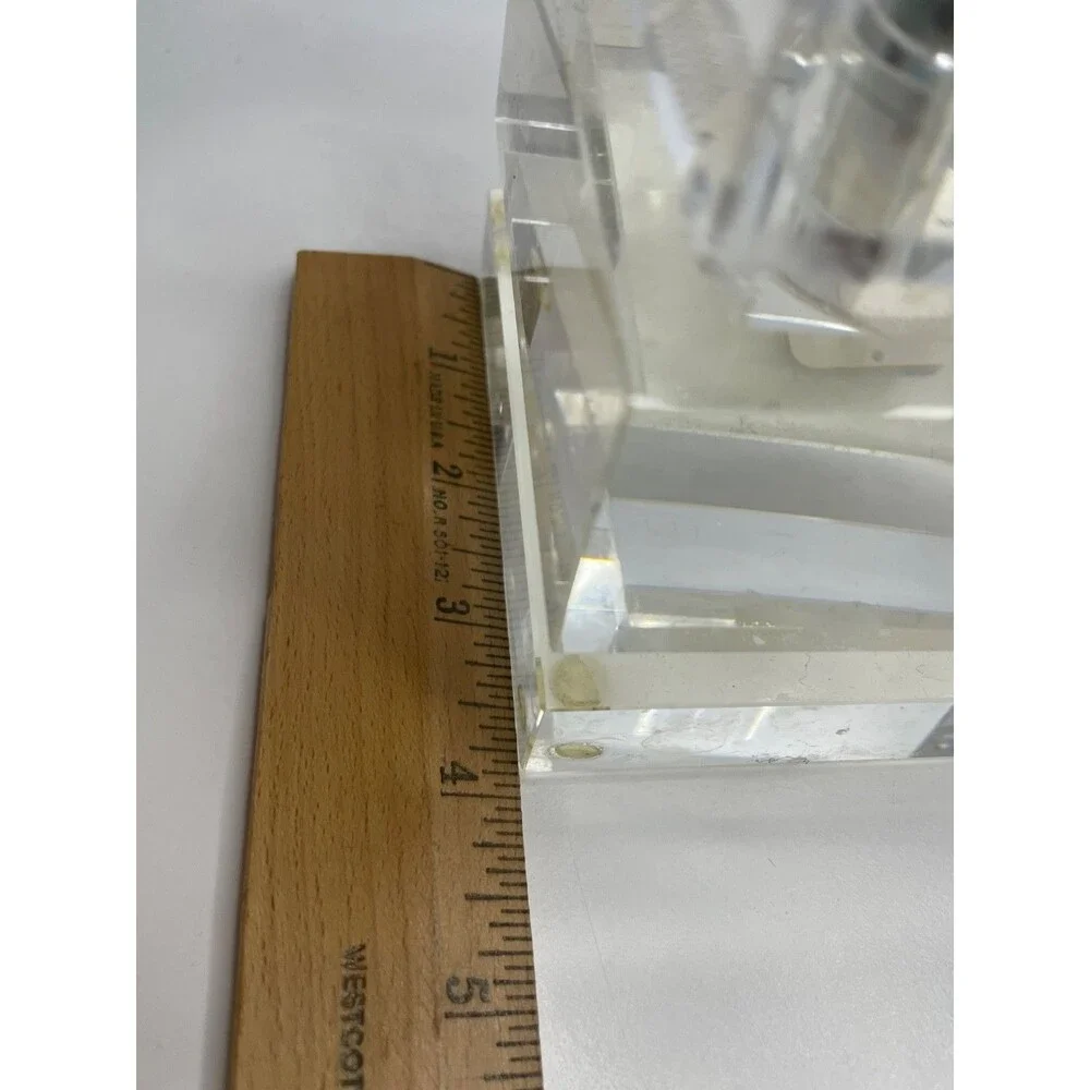 heavy mcm style WILLIAMS-SONOMA CLEAR CRYSTAL BLOCK square CANDLE HOLDER